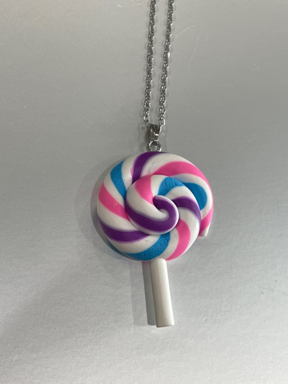 Whimsical Lollipop Pendant Necklace in Pink, Purple & Blue